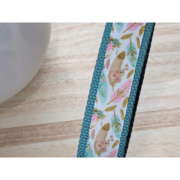 Feather Keychain Wristlet Handmade Boho Fabric Key FOB Sturdy Farmhouse Teal - Picture 7 of 7
